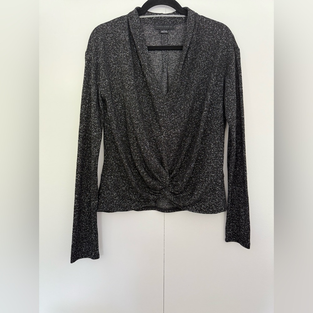 Sanctuary Black Gray Wrap Fitted Blouse‎